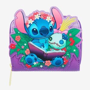 Loungefly Disney Lilo & Stitch Scrump & Stitch Reading Floral Small Zip Wallet